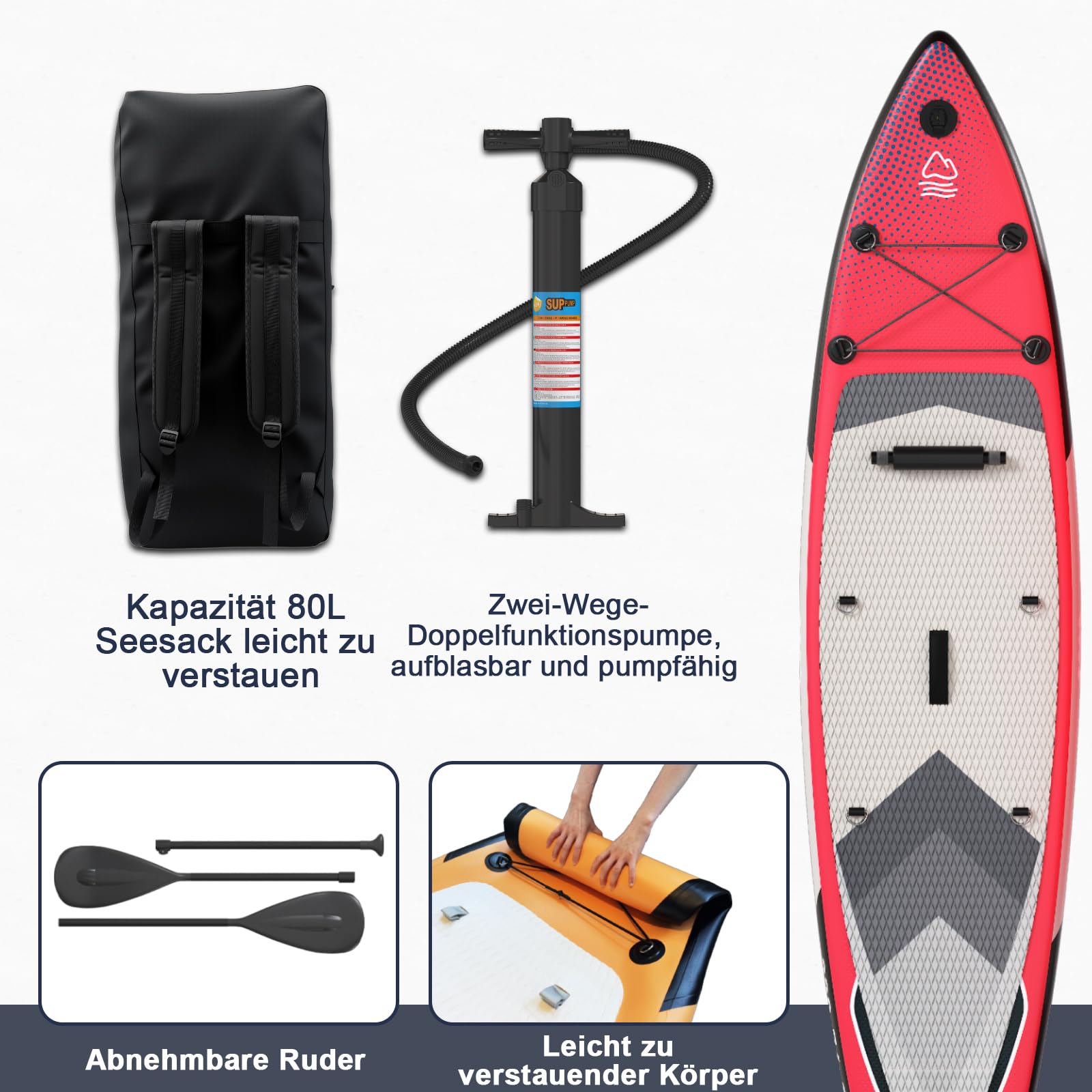Stand Up Paddle Gonflable 2-en-1 JUMMICO - 330x76x15 Cm, Jusqu'à 160 Kg, Avec Siège Kayak Et Accessoires Complets
