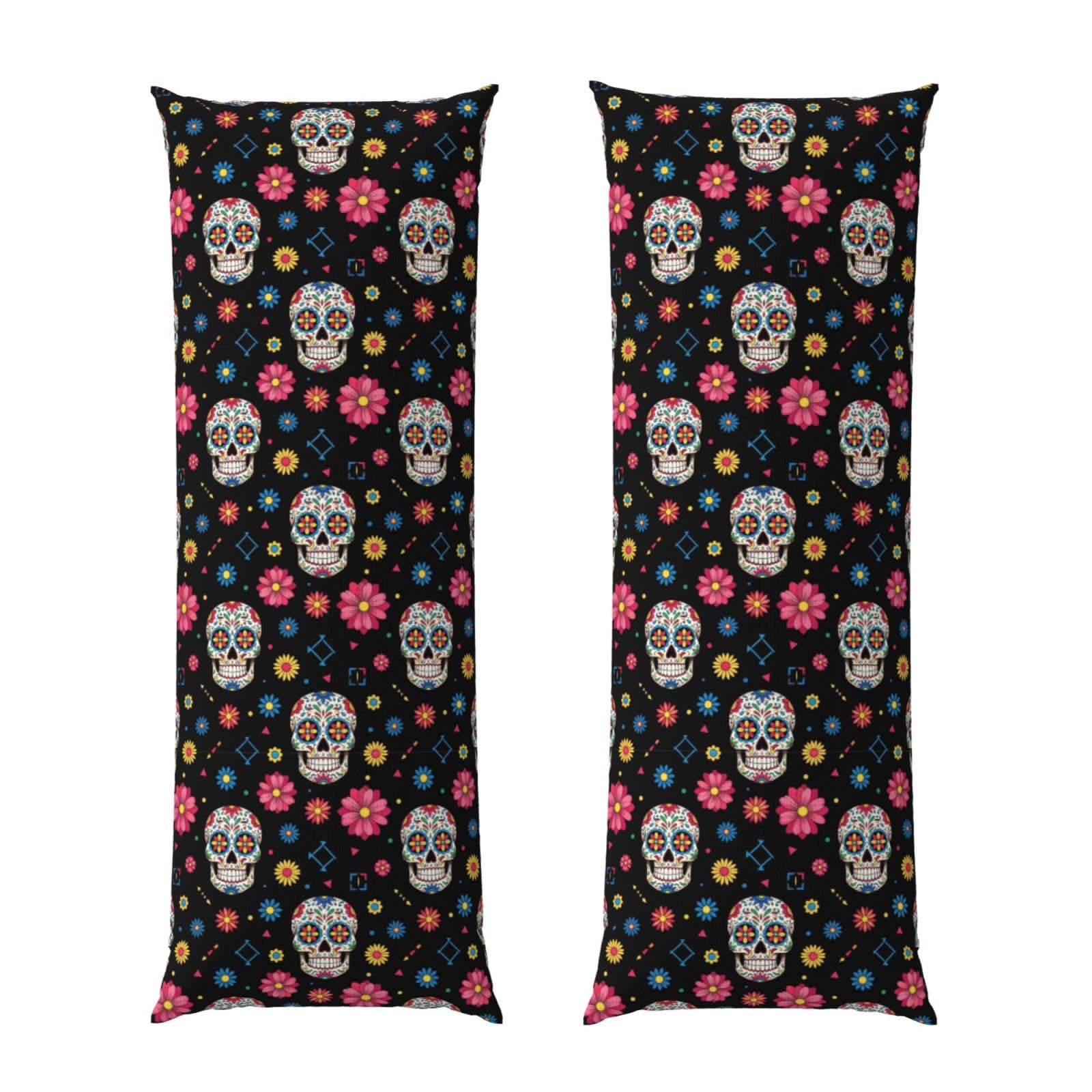 Long Pillow Cover 20x54, Mexican Day of Dead Flower Traditional Sugar Skull, Cozy Microfiber Pillowcase with Zipper, Soft Breathable Protector for Bed Sofa Couch Decoration