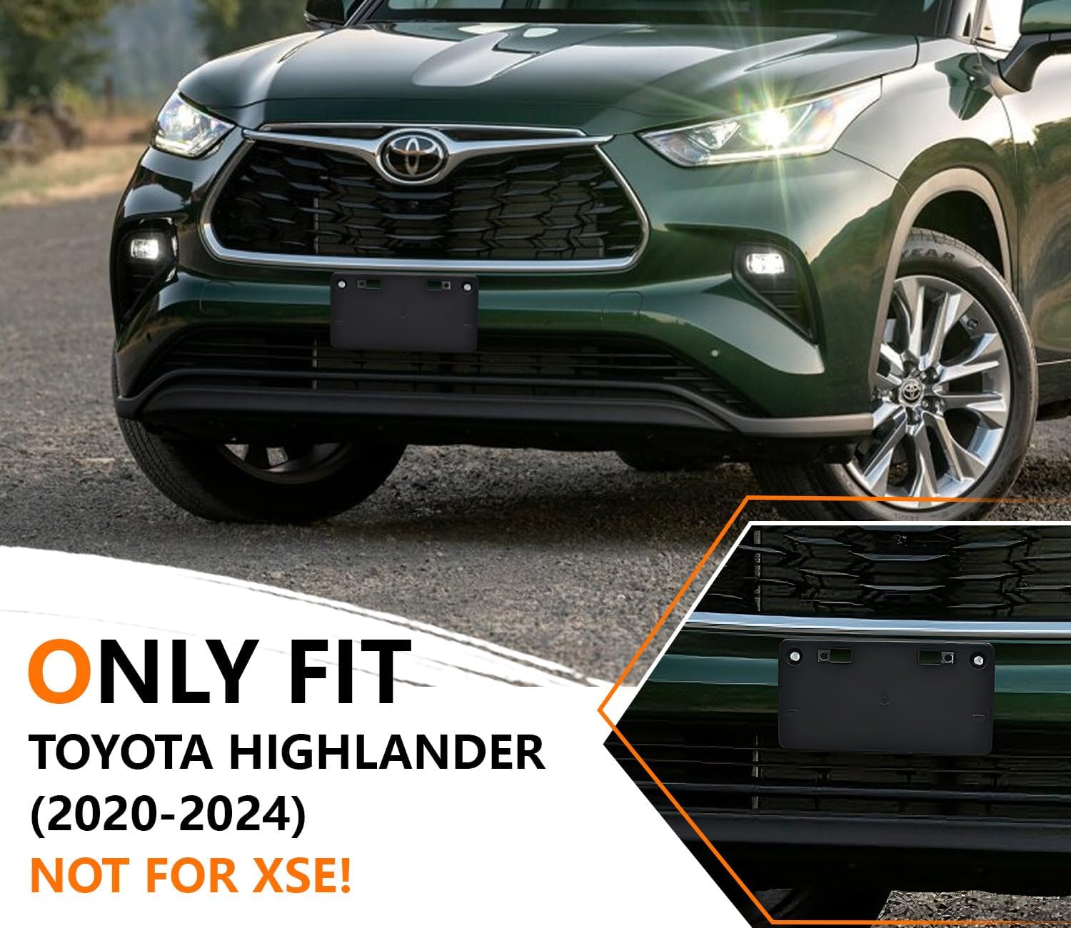 Front License Plate Frame for Toyota Highlander 2020-2024 Licence Plate Holder fits Perfectly with Curvature of Front Bumper Ram License Plate Frame Replace 521140E160 TO1068162