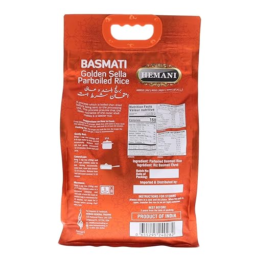 Miniatura 2 de HEMANI Basmati Golden Sella Arroz Parboiled 11LB  Gran ahorro  1 libra gratis  Fácil de cocinar  Bajo índice glucémico (paquete de 4)