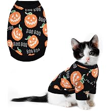 Pet Puppy Dog Halloween Sweater Cat Pumpkin Knitwear Clothes Costume with Cute Boo Pattern Halloween Sweater Coat for Kittens Small Dogs Cats M