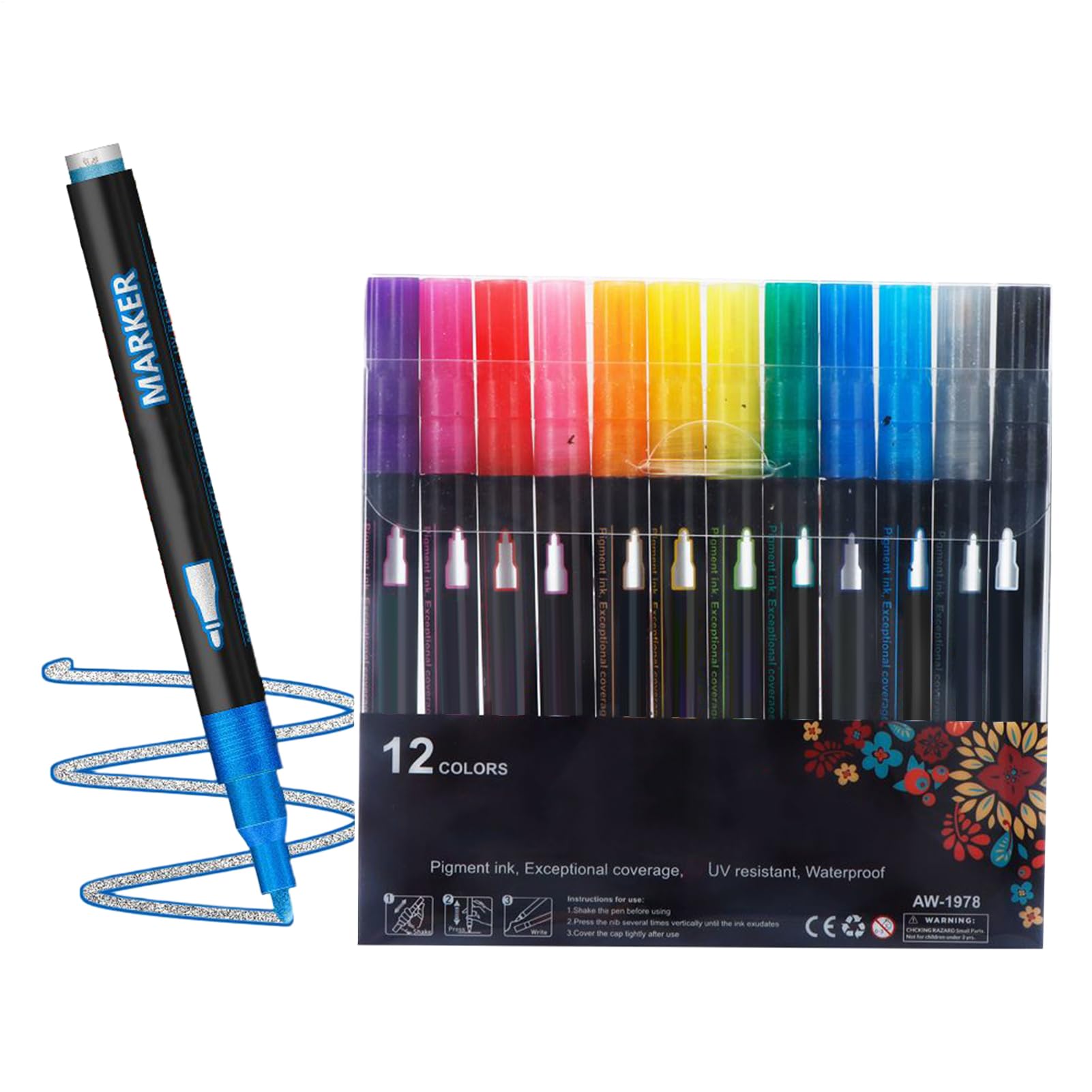 Rotuladores De Contorno - 12 Colores Rotuladores De Doble Línea Para Arte Y Pintura | Marcadores De Color Para Contorno,Para Dibujo, Diarios, Tarjetas, Escuela, Aula, Manualidades, Póster,