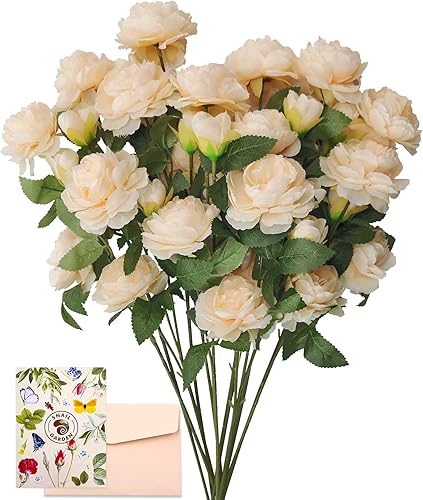 SNAIL GARDEN Ramo de peonías artificiales de tallo largo de 25.5 pulgadas, 12 piezas de 36 cabezas de peonías de seda, peonías artificiales de color
