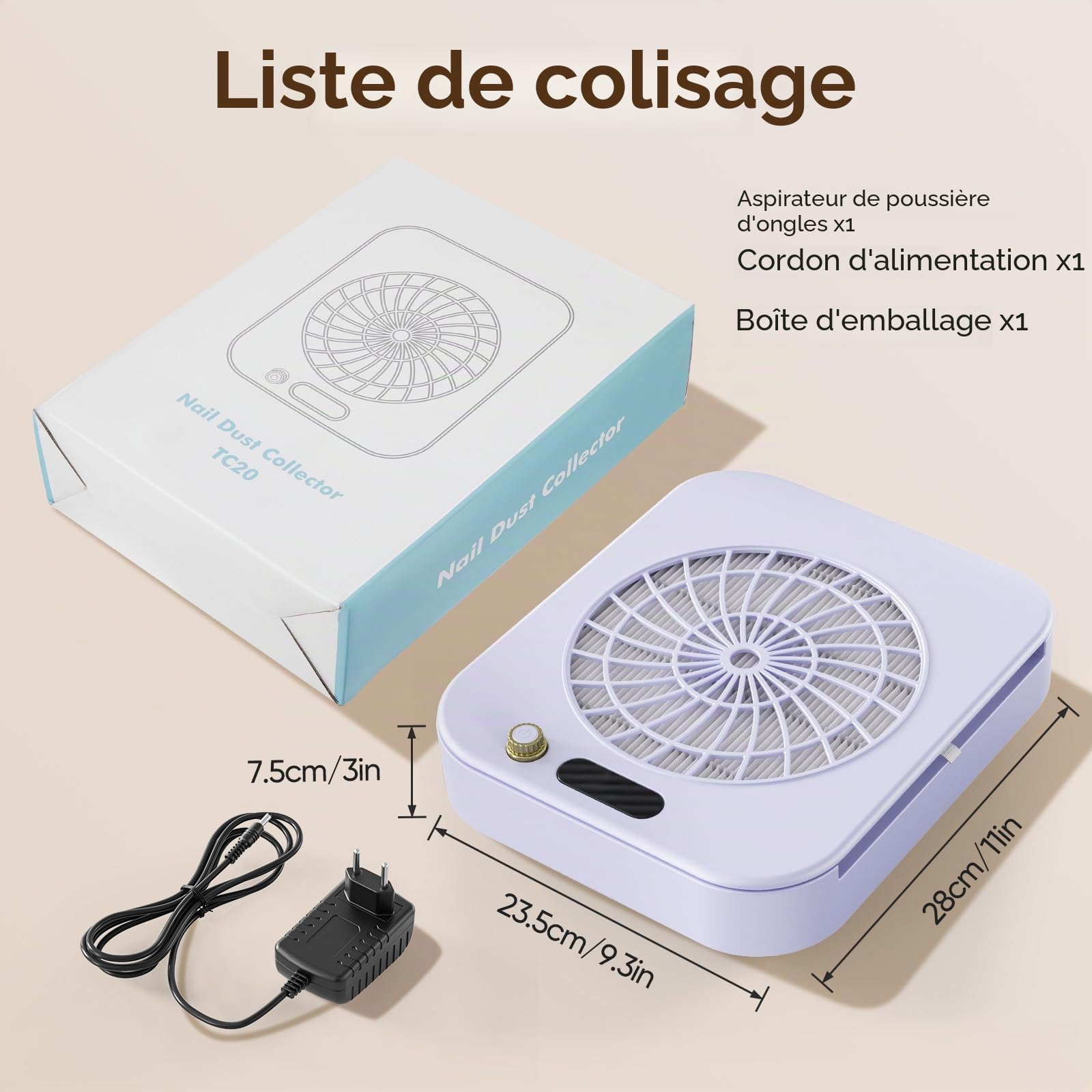 Aspirateur à Poussière pour Ongles Professionnel avec Aspiration Puissante 360°, 45 Niveaux de Vitesse & Filtre Réutilisable, 160CFM 4300RPM Extracteur de Poussière Silencieux