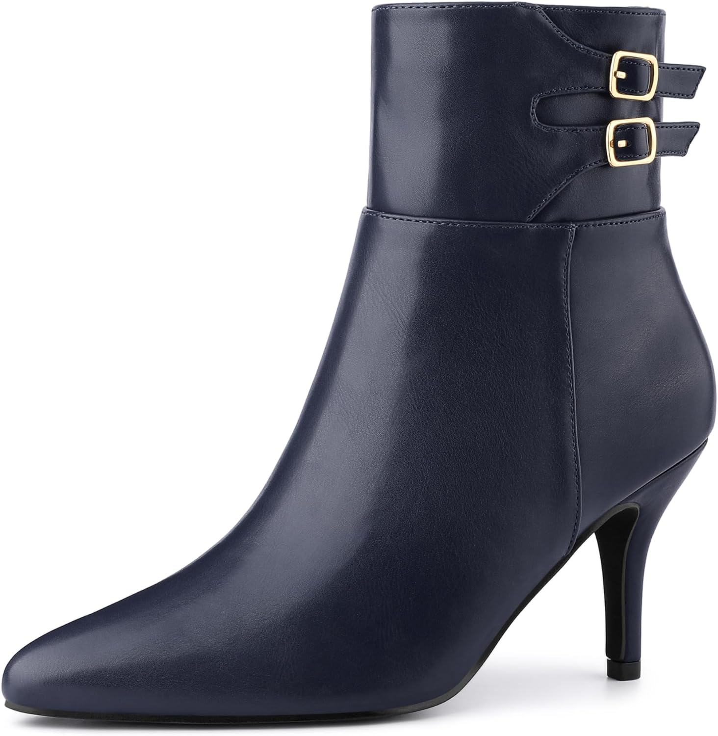 Allegra K Women's Pointed Toe Buckle Stiletto Heels Ankle Boots