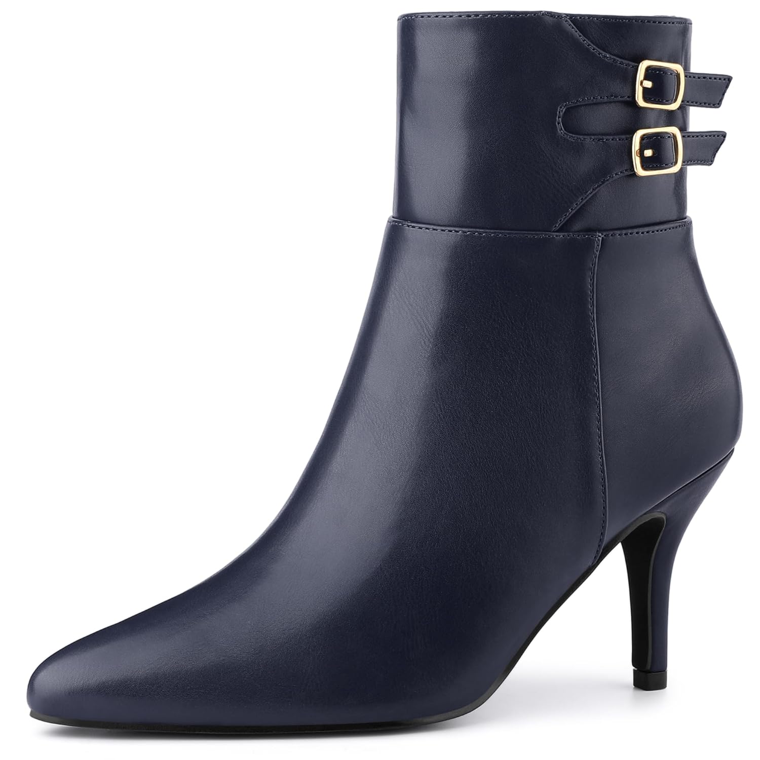 Allegra K Womens Pointed Toe Buckle Stiletto Heels Ankle Boots