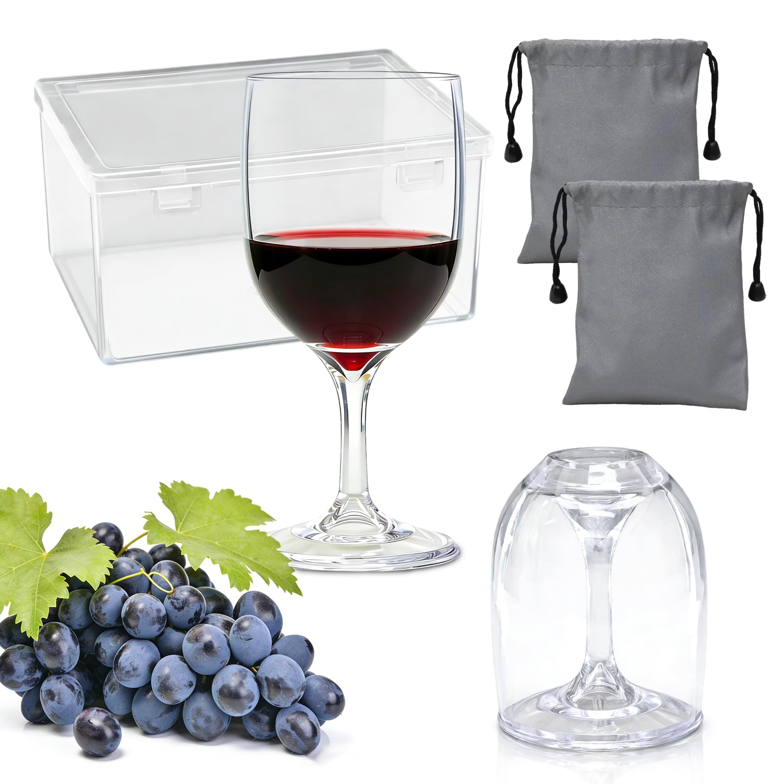 TEUYOE 2 Pack Camping Wine Glasses, 200 ml Plastic Wine Glasses with Waterproof Bag and Storage Box, for Parties, Travel, Camping, Picnics, Red Wine, White Wine, Cocktails