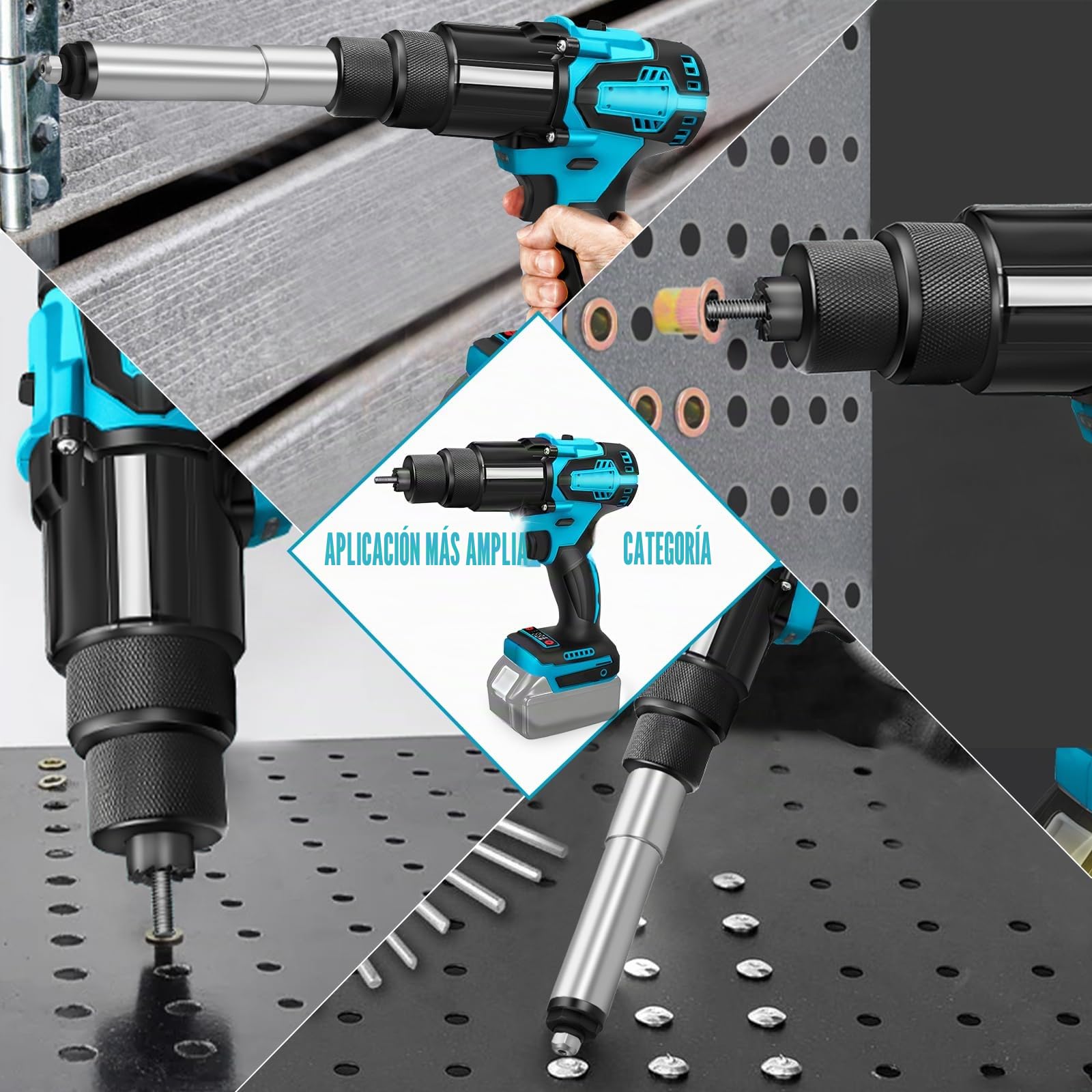 2 En 1 Remachadora Eléctrica Compatible Con Makita 18v Batería, Con Puntas Para M6 Y M8, Para Remaches De 2,4 A 4,8 Mm.