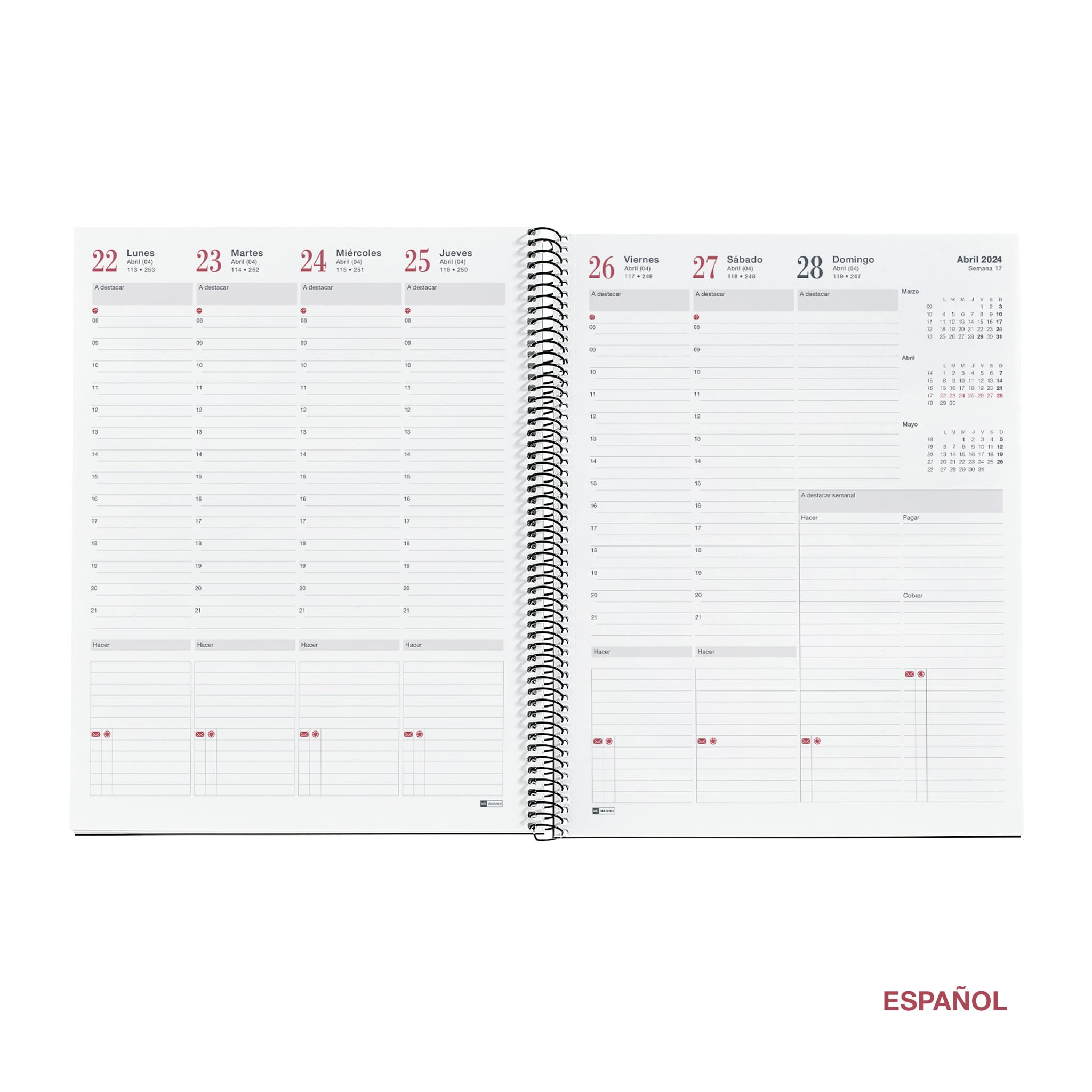 Miquelrius, Annual Planner 2024, Week Vertical View, Pro Size 210 x 270 mm (similar A4), Flexible Cover, Polypropylene - Image 2
