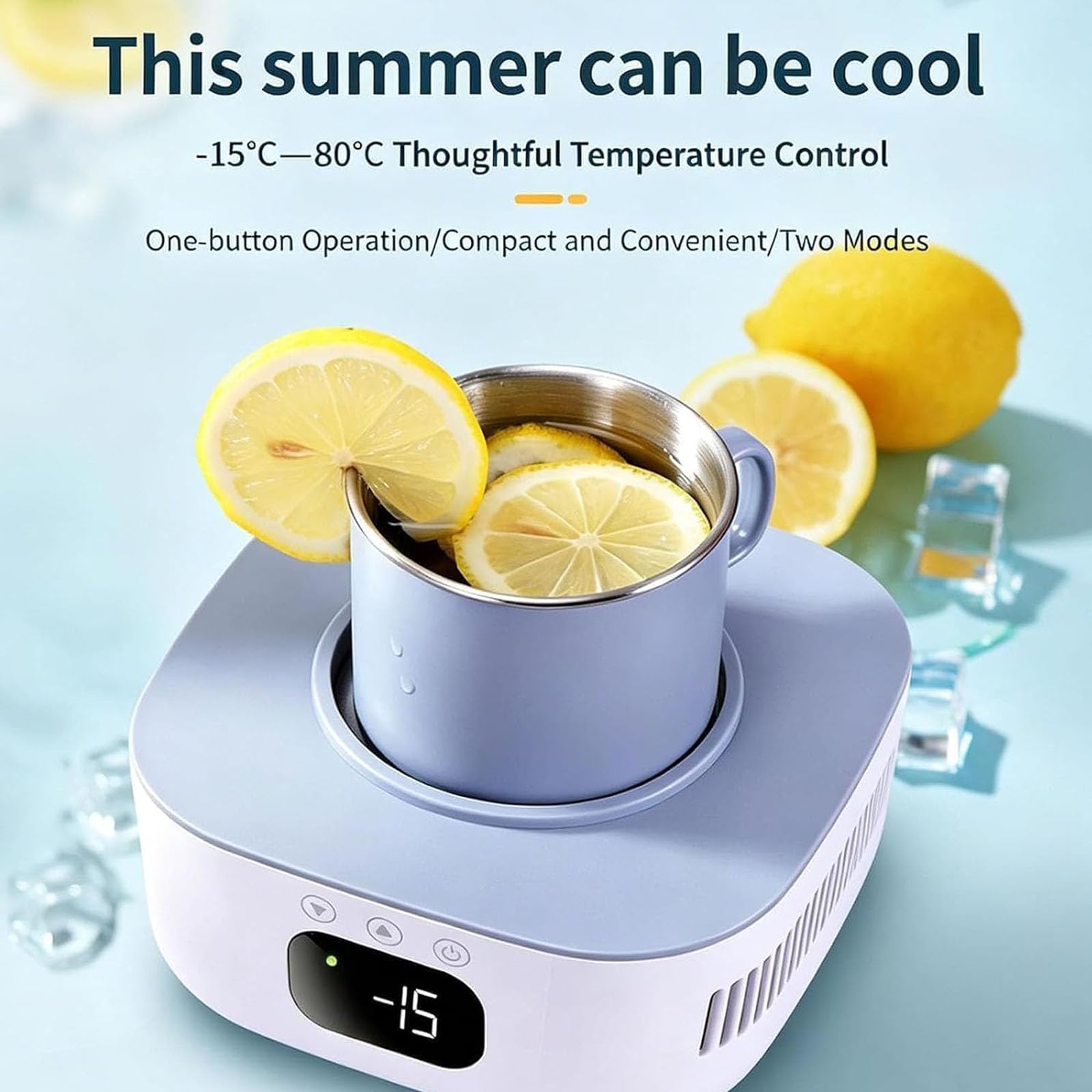 Tazza portatile riscaldante e rinfrescante da 50W,refrigeratore per bevande | Tazza Intelligente Refrigerata, Uso Doppio Caldo / Freddo, Temperatura -15°C - 80°C, Materiale Acciaio Inox 304