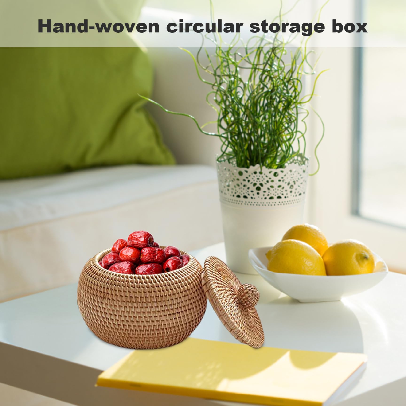 RÉCIPIENT ROND AVEC Couvercle Panier De Rangement Rotin Pour Salon EUR 13,38 - FR