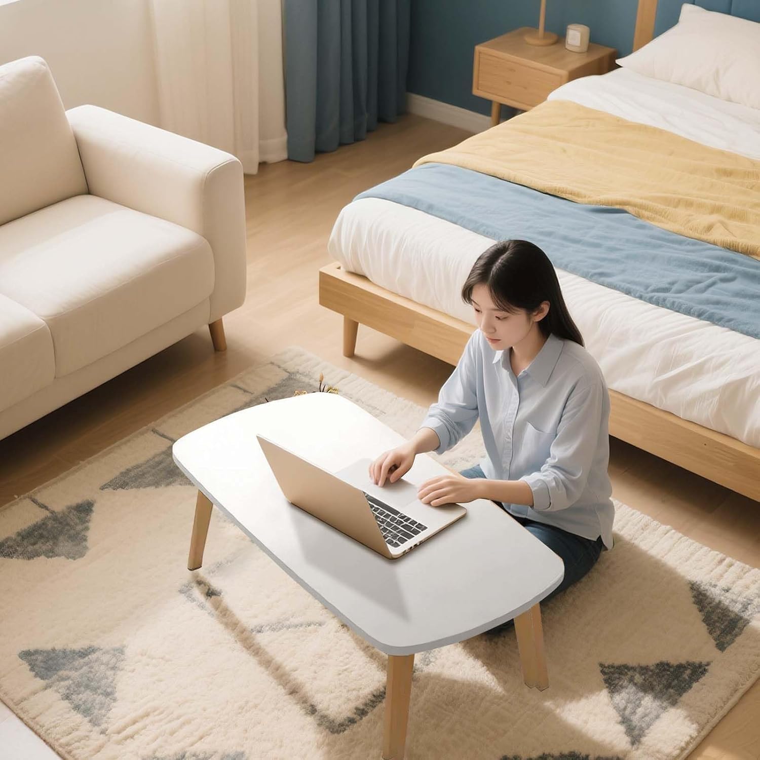 Mesas de centro de salón plegables, mesa auxiliar, mesas de salón de madera, mesa baja para casa, oficina, dormitorio, salón de té, 80 x 50 cm, color blanco