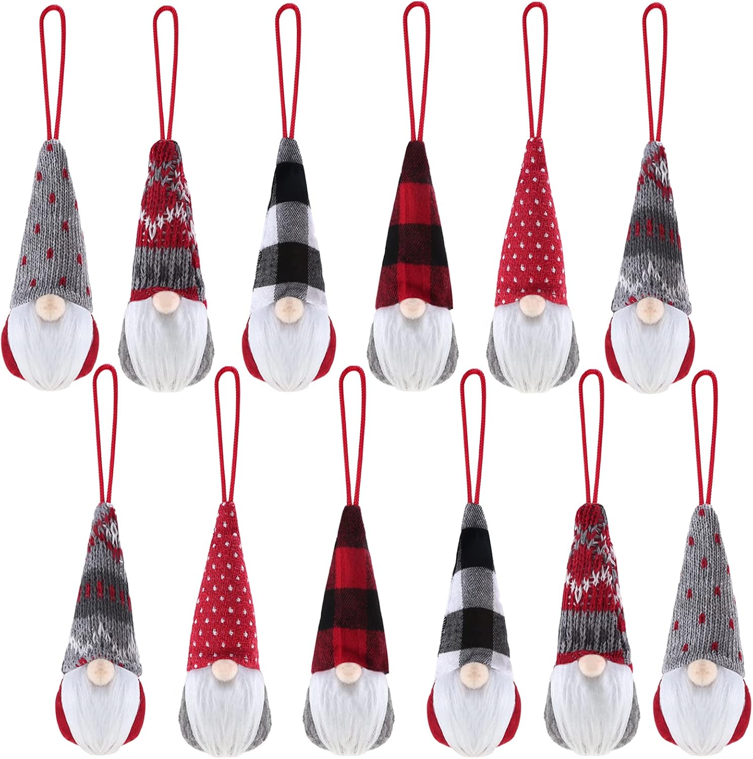 Vdealen 12 Pack Gnome Ornaments Hanging Gnomes Christmas Decoration, Handmade Gnomes Plush Scandinavian Xmas Tomte Gnome Christmas Tree Decoration Home Decor