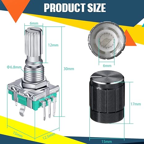 Konohan 10 Pcs 360 Degree Rotary Encoder Code Switch Digital Potentiometer with Push Button 5 Pins Handle Length 20mm and Knob Cap Compatible with Arduino EC11