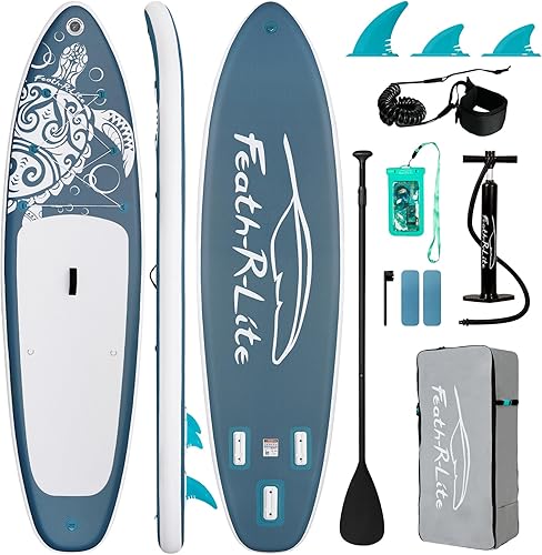 Miniatura 7 de FEATH-R-LITE Tabla de remo inflable de 10 pies 5 pulgadas  11 pies 6 pulgadas con accesorios inflables de remo para remo aletas paleta ajustable