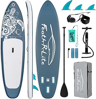 FEATH-R-LITE Inflatable Paddle Board Stand Up Paddleboards for Adults SUP with Premium Accessories Pump, Adjustable Paddle, Leash, Three Fins, Backpack