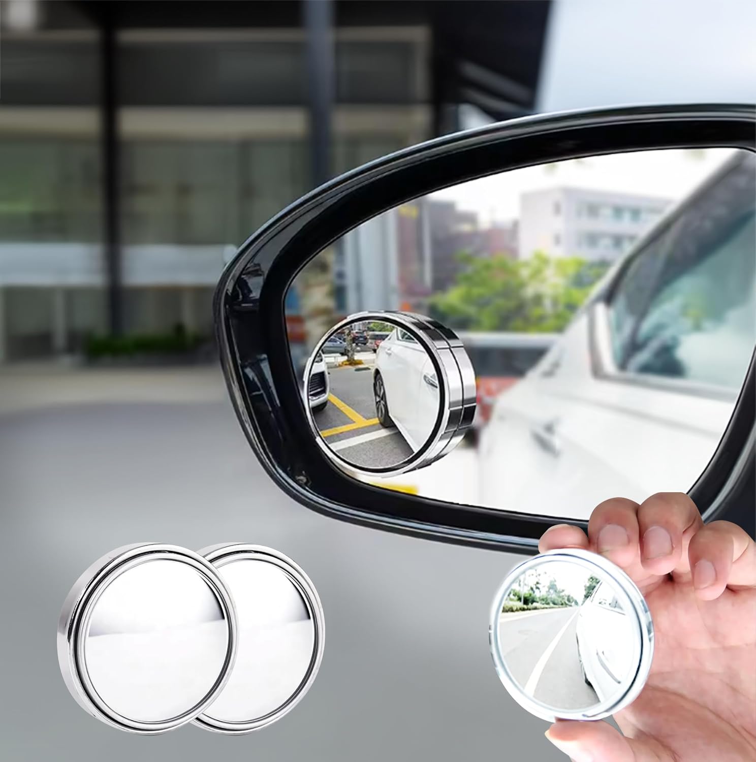 2 Pieces - Blind Spot Mirrors (Auto Rearview Mirrors), Auto Blind Spot Mirrors, 2-Inch HD Glass Convex, 360° Wide Angle, for Cars, SUVs, Trucks; Adhesive Rearview Mirrors, Black.