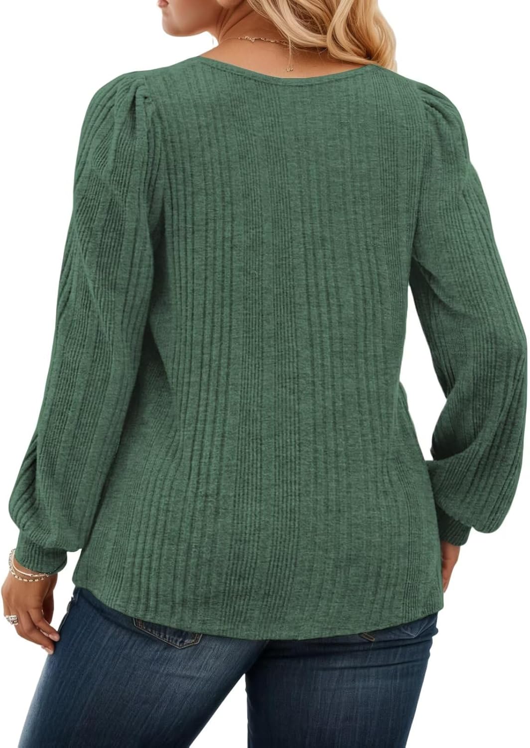 VISLILY Womens-Plus-Size-Long-Sleeve-Tops Cute Square Neck Lightweight Sweaters Casual Loose Fit Shirts Trendy Blouses Tunics - Image 3