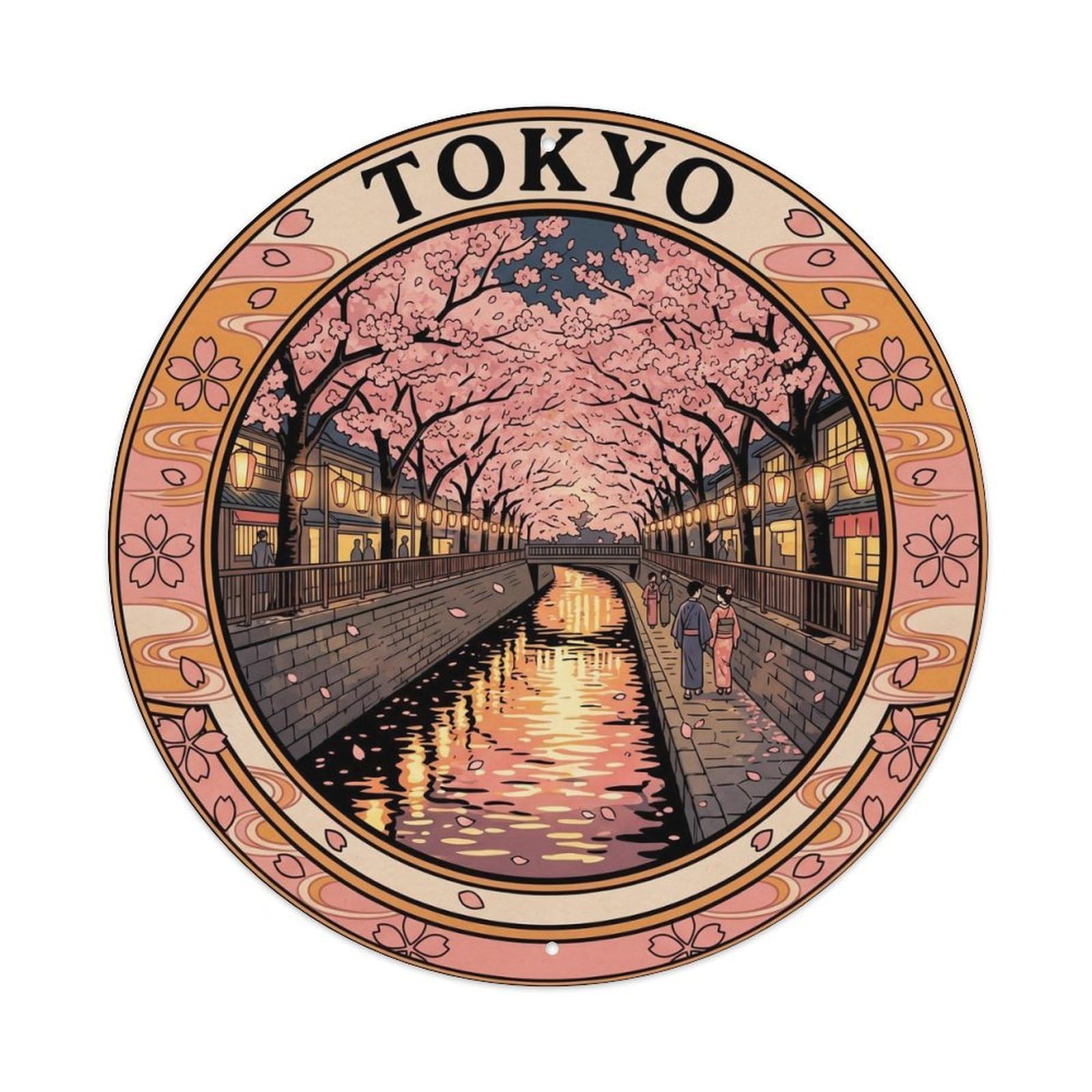 Tokyo Nakameguro Canal Cherry Blossom Lantern Forest Metal Tin Sign