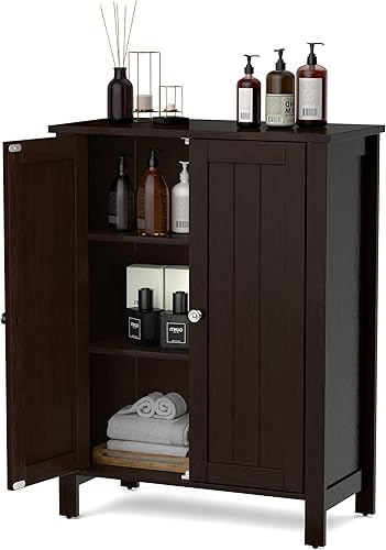 Miniatura 6 de GLACER Armario de suelo de baño, armario de almacenamiento lateral independiente con puertas dobles y estantes ajustables, 23.5 x 12 x 31.5 pulgadas