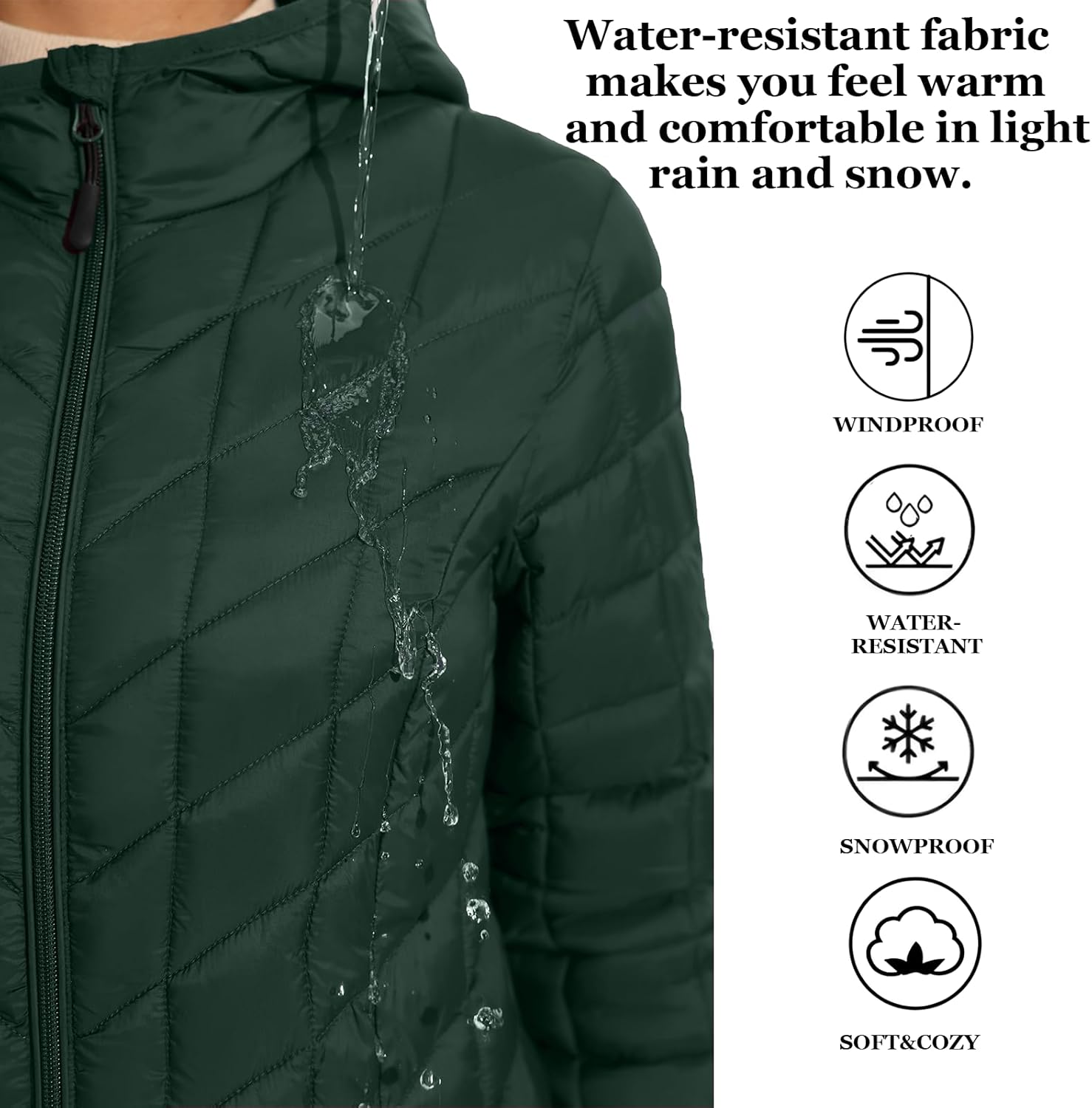 ZMC Women's Packable Puffer Jacket, Water-Resistant Hooded Puffer Jacket Lightweight Mid-Length Winter Puffer Coat - Image 4
