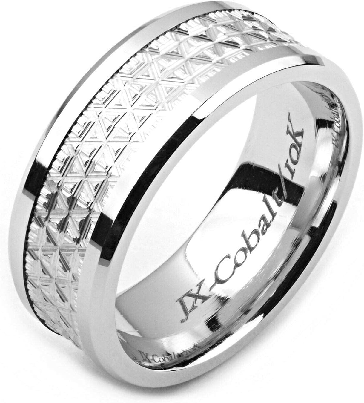 two-tone 10K white gold & cobalt 8 millimeters wide wedding band