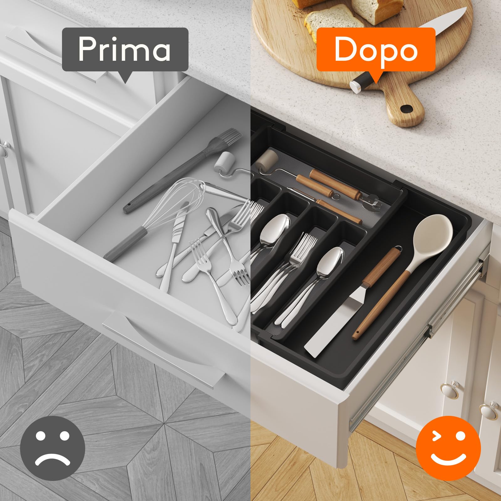 Lifewit Portaposate da Cassetto Espandibile, Larghezza 33-57 cm, Organizer Utensili per Cucina Salvaspazio, Accessori Cucina per Cucchiai, Forchette, Profondità 42,4 cm, con TPR Antiscivolo, Nero