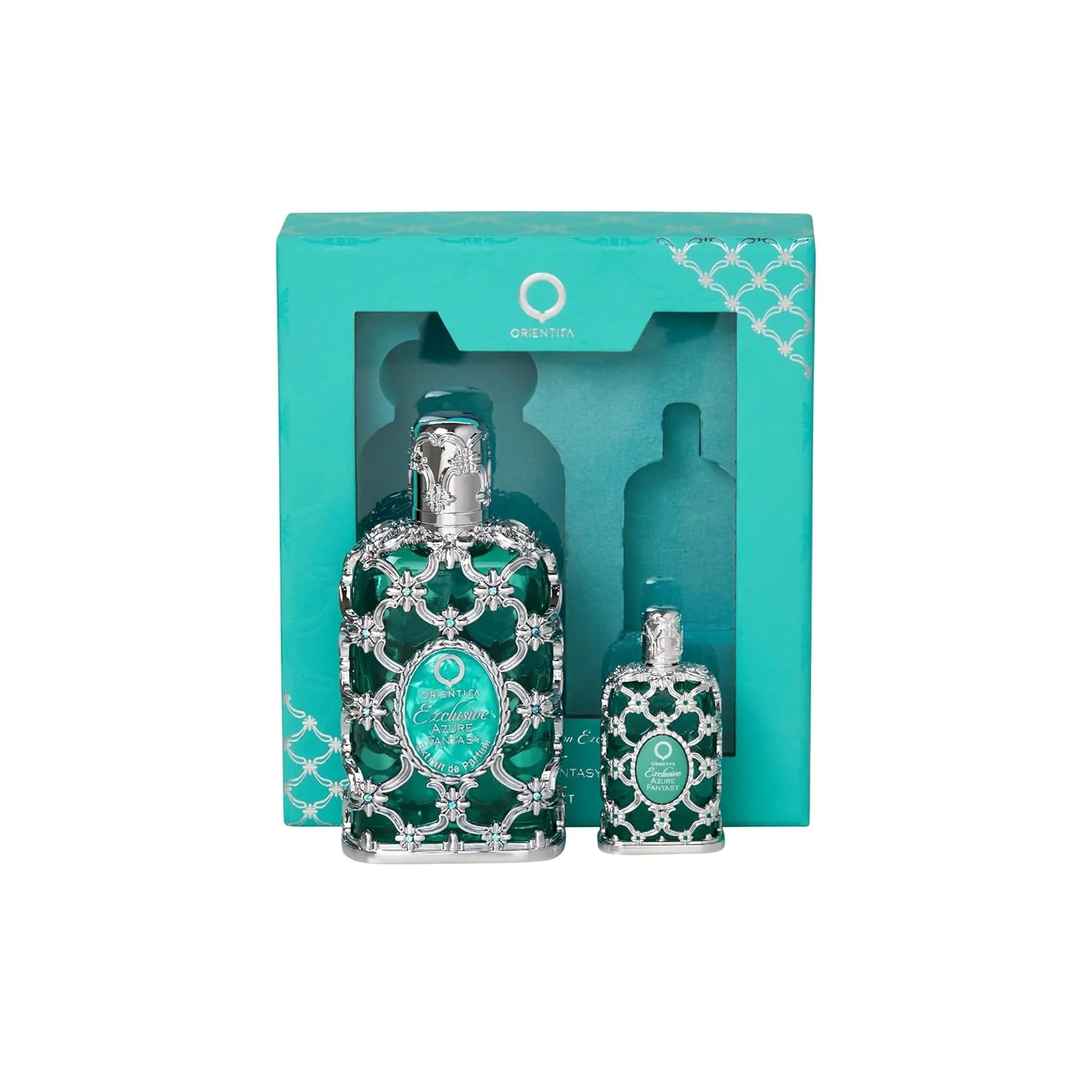Orientica Azure Fantasy 2-Pc Gift Set Extrait de Parfum – Fresh, Citrus, Bergamot, Ginger, Nutmeg, Geranium, Lily, Jasmine, Ambergris, Musk - Arabic Perfume for Men & Women – 1.0oz/30ml + 0.25oz/7.5ml
