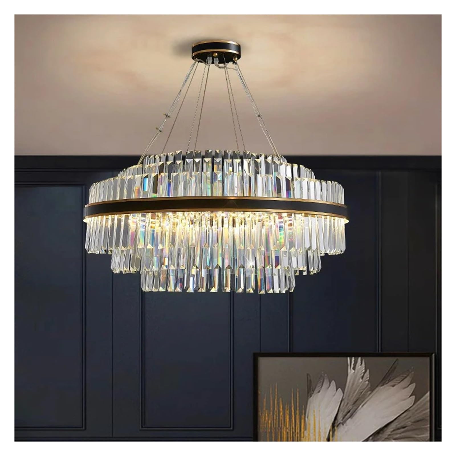 KLXSIVU Modern Black LED Crystal Chandelier, Living Room Dining Indoor Lighting