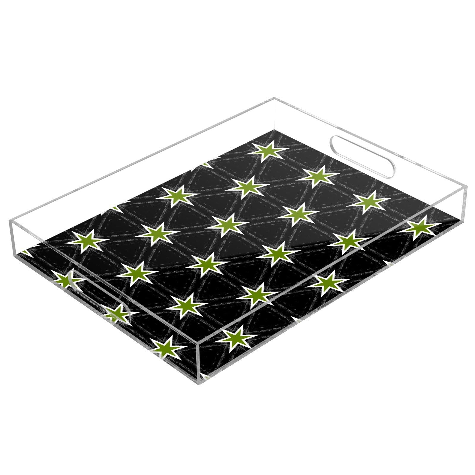 Bandeja rectangular de acrílico con asas, bandeja acrílica de desayuno de 12 x 16 pulgadas, bandeja de desayuno de acrílico con celosía negra, bandejas transparentes impermeables para servir alimentos