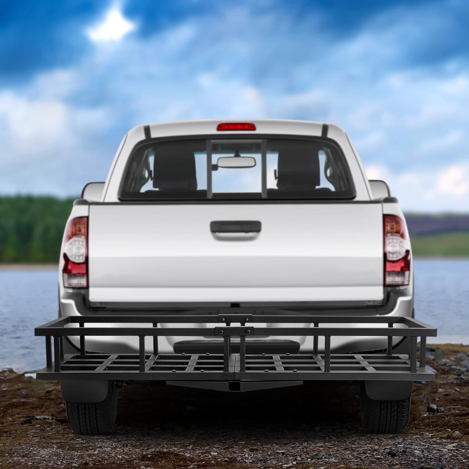 500Lbs Heavy Duty Hitch Mount Cargo Carrier 60" Folding Rear Luggage Rack Basket Fits 2" Receiver for Car SUV Camping Traveling