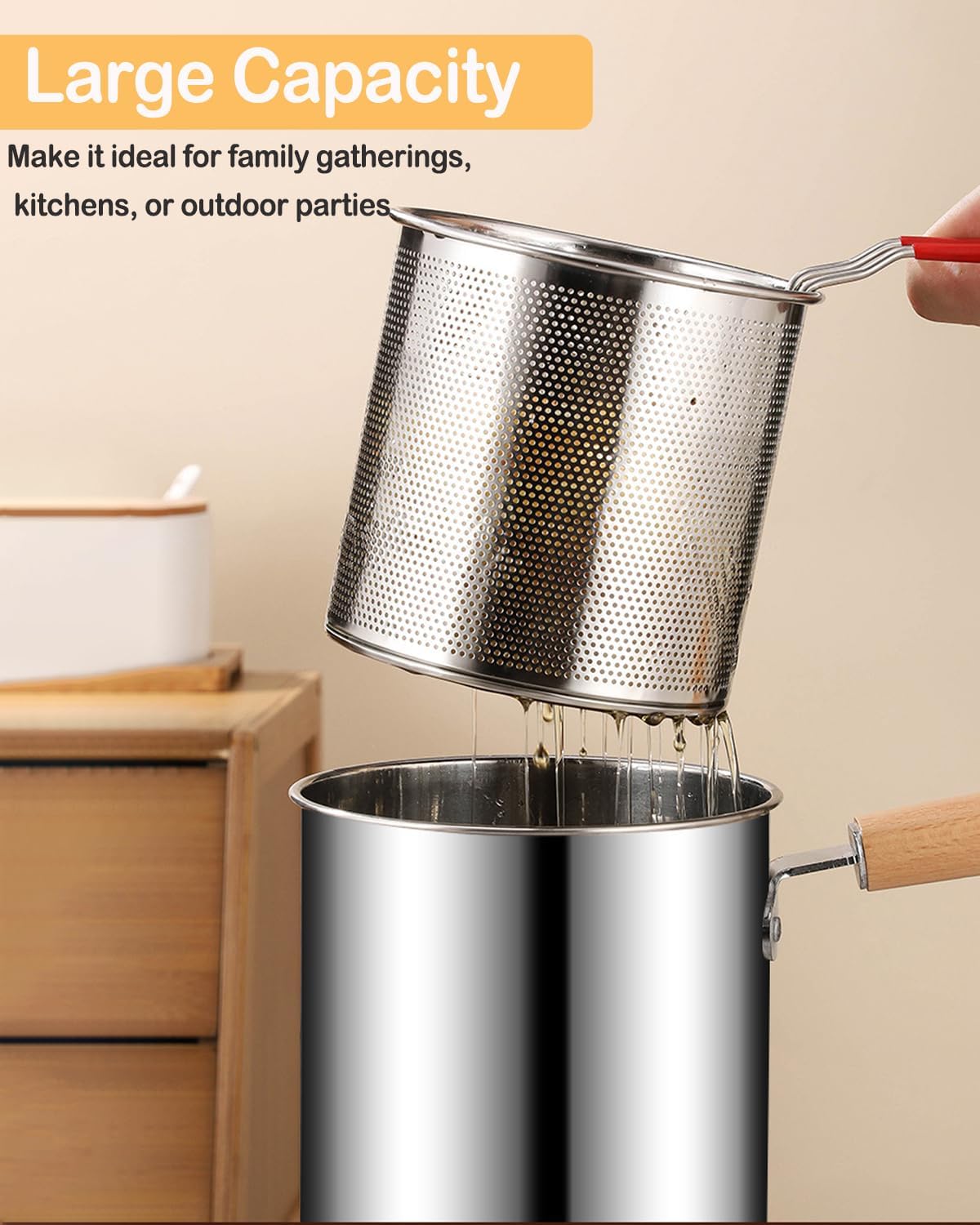 Stainless Steel Oil Strainer Pot With Fry Basket,Small Deep Fryer Pot With Basket And Lid, 3.6 Qt Stovetop Deep Fat Fryer For Tempura Chips, Fries, Fish, Chicken