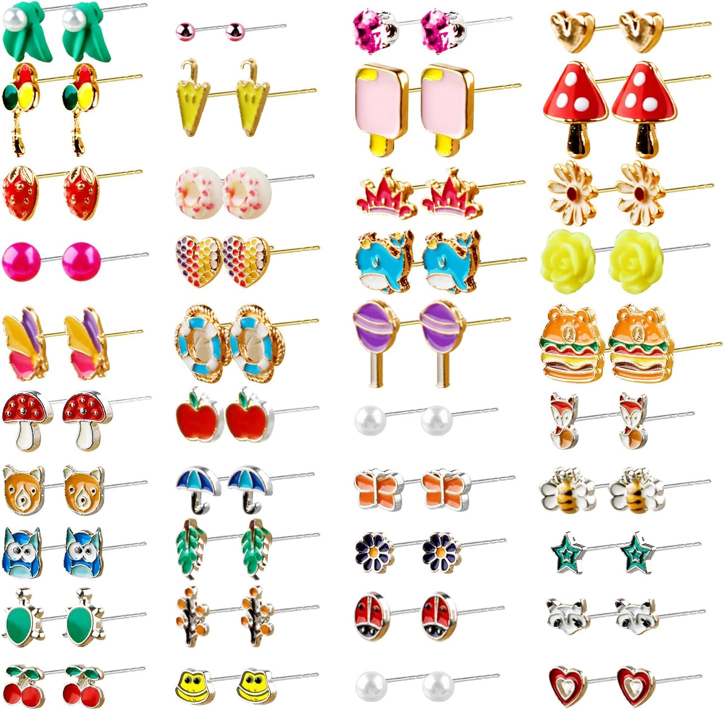 Hypoallergenic Stainless Steel Stud Earrings for Women,Sensitive Ears With Cute Stainless Steel Post Colorful Cute Earrings for Teens,Gold Cartilage Earring Sets for Multiple
