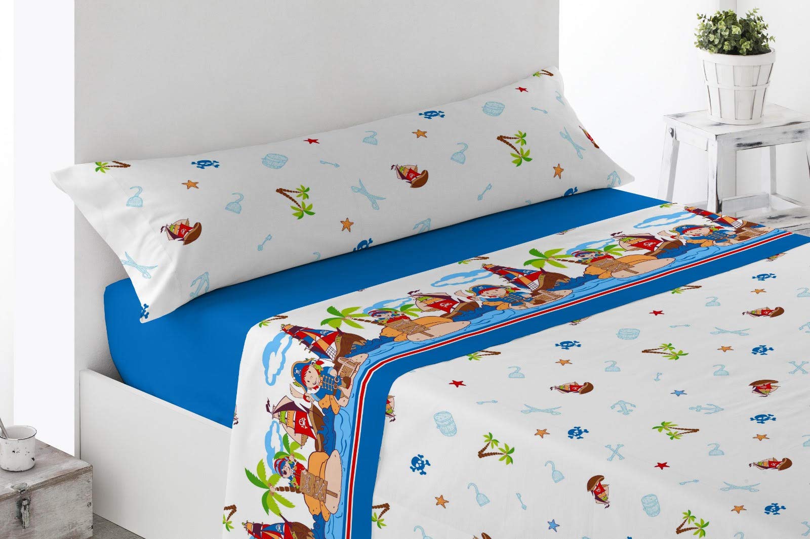 Energy Colors Textil - Hogar Funny Juego Sábanas Estampada Infantil Cama 90 Verano Poliester (Piratas)