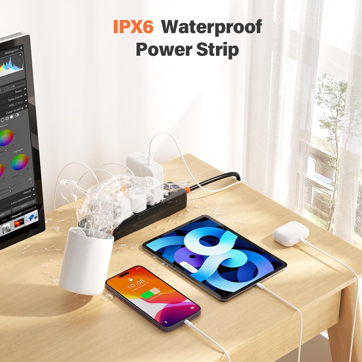 Outdoor Power Strip Weatherproof, IPX6 Waterproof Surge Protector with 4 Wide Outlets,1625W/13A Overload Protection Switch, 6FT Extension Cord, Wall Mountable for Indoor Outdoor, UL FCC Listed