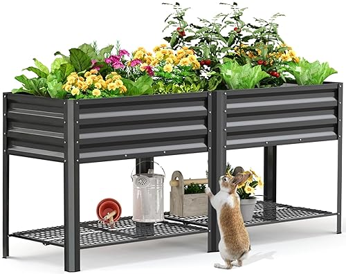 KING BIRD Large Raised Garden Bed with Legs & Storage