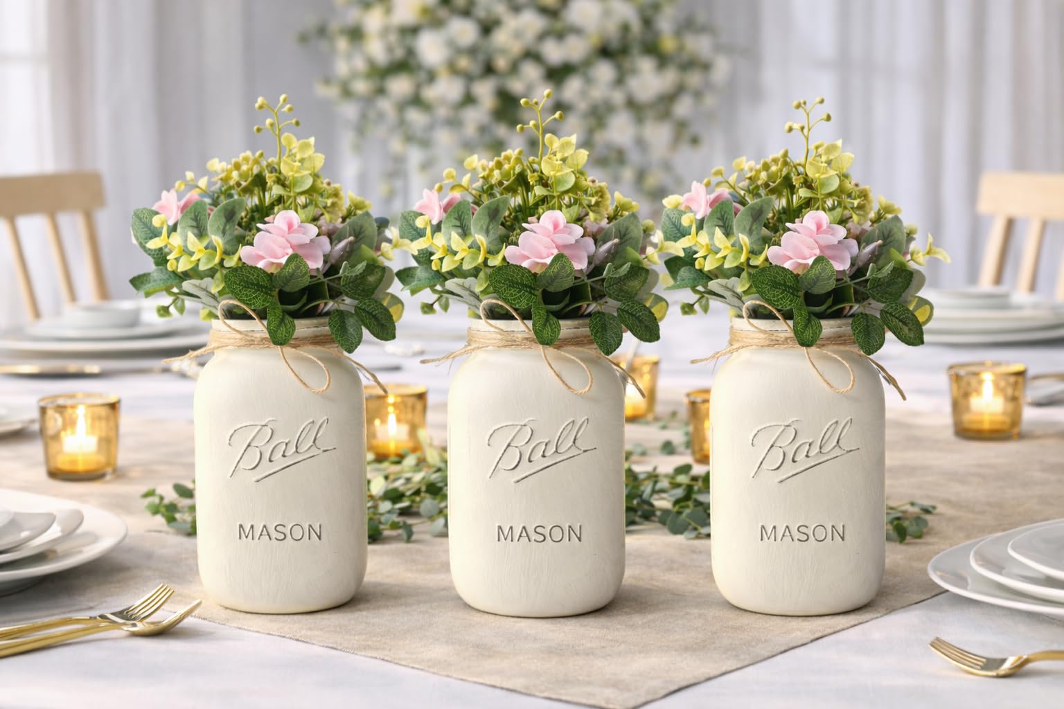Amazon.com: Mason Jar Centerpieces Set of 3 – Rustic Farmhouse