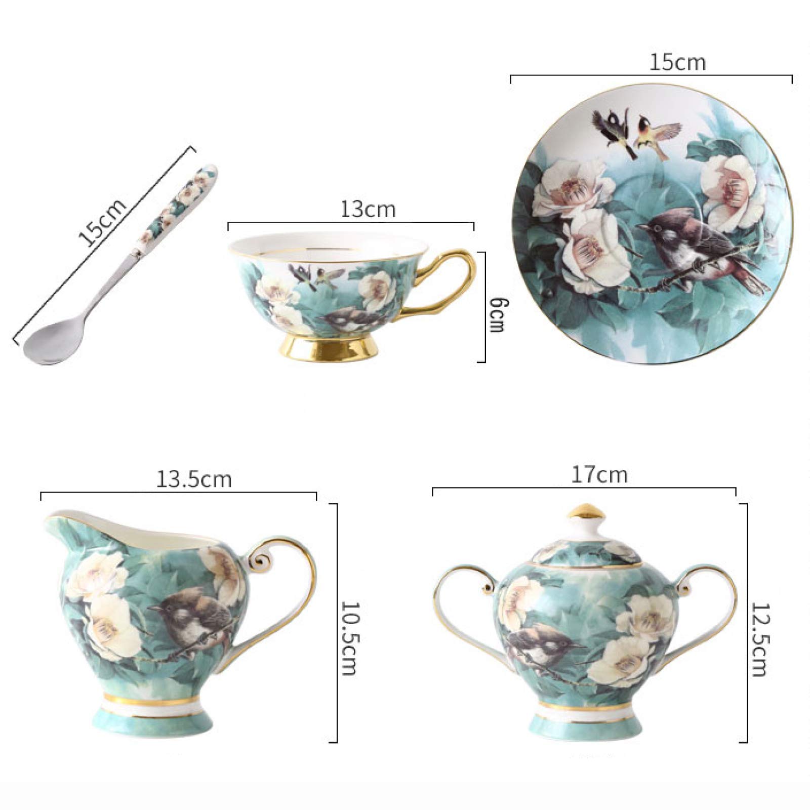 Zestaw do herbaty z czajniczkiem dla dorosłych filiżanek kawy Porcelanowe zestawy na podwieczorek Niebieskie kwiaty Cukiernica Dzbanek mleko Łyżki