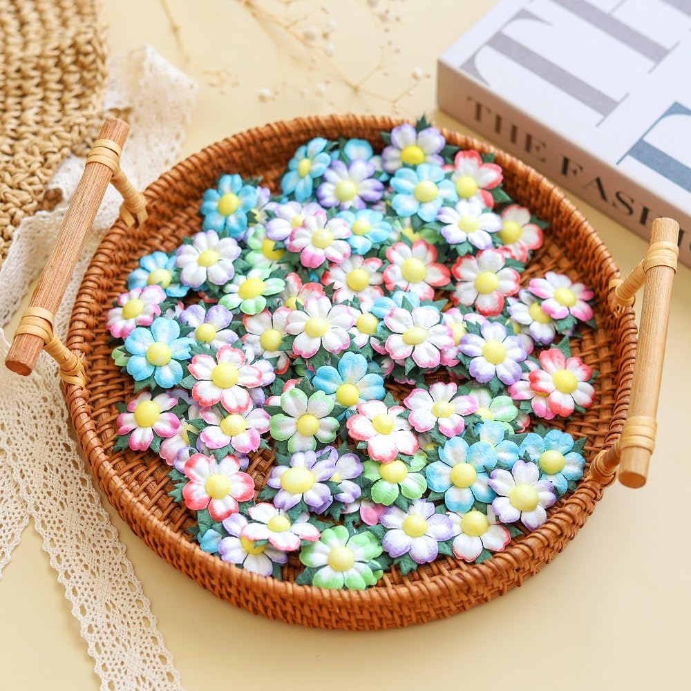Handmade 100 Pcs Mulberry Paper Flowers 30x30mm Mini Paper Flowers Scrapbooking Wedding DIY Craft Supplies Card Artificial Flowers (,Mixed Colors) - Image 3