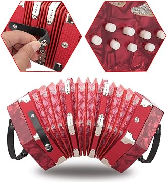 Beginner Concertina Kit featuring a 20 Button Concertina, ideal Musical Instrument for learning with a Convenient Carrying Bag (Red)