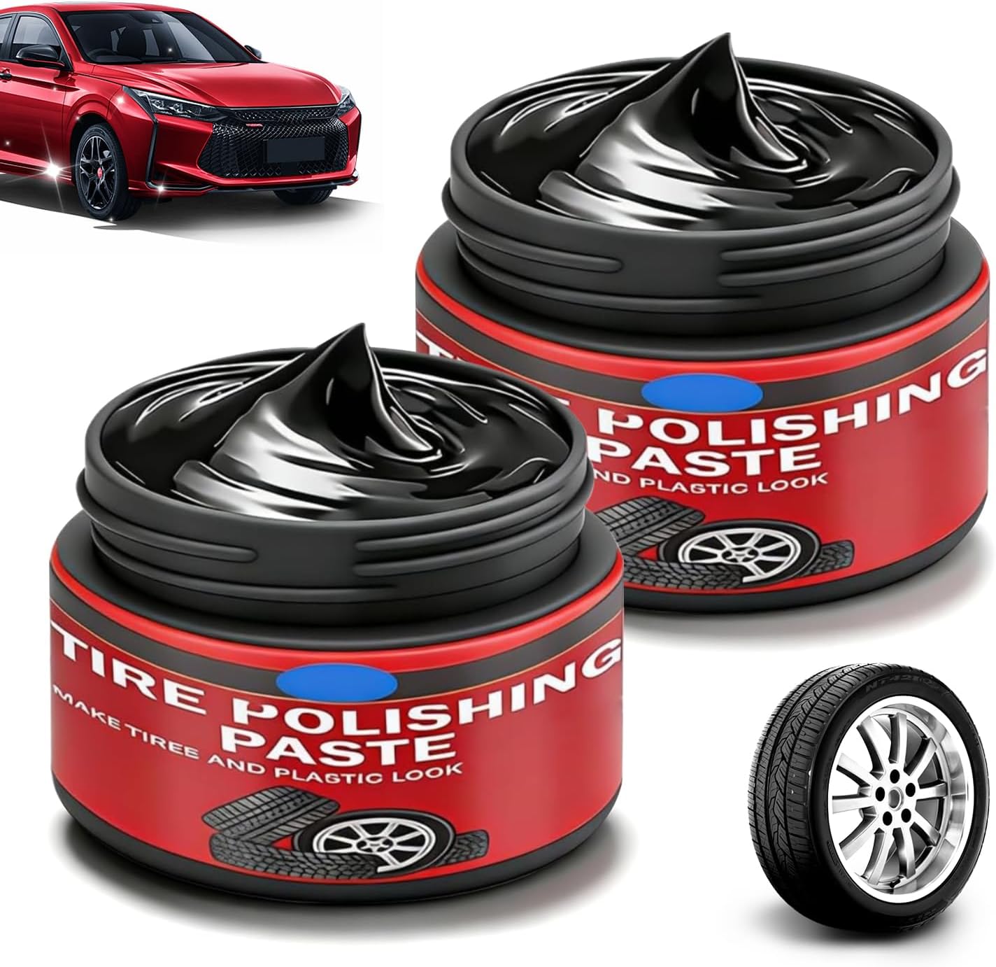 2Bottles Tire Coating & Trim Restorer with Sponge,Tire Coating Paste, Long-Lasting Ceramic Coating,Bring Back the Original Deep Black Shine to Rubber and Plastic For Car, Truck, Motorcycle, RV & More