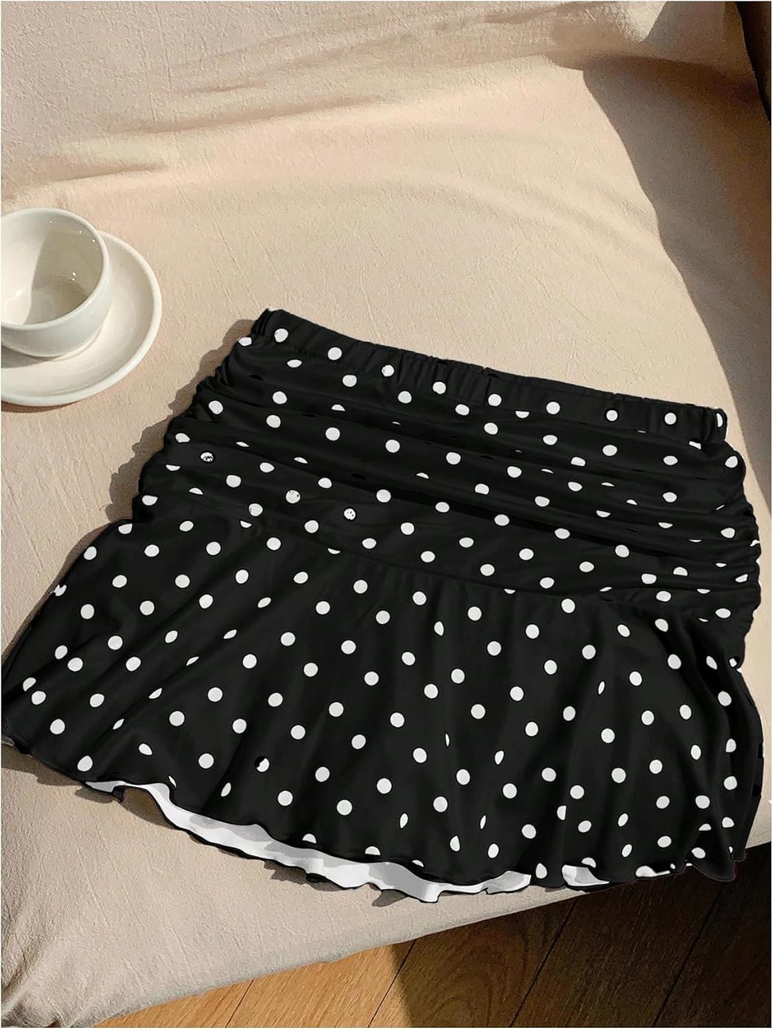 GORGLITTER Women's Polka Dots Mini Skirt Low Rise Ruched Ruffle Boho Flowy A Line Skorts - Image 2