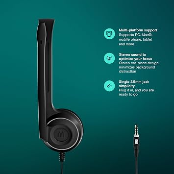 EPOS PC5 Chat Wired Headset for PC 3,5 mm - Lightweight On-Ear Headphones, Noise-Canceling Mic, Crystal-Clear Audio, Comfortable Fit for Long Calls, Plug-and-Play USB, Ideal for Work & Online Meetings