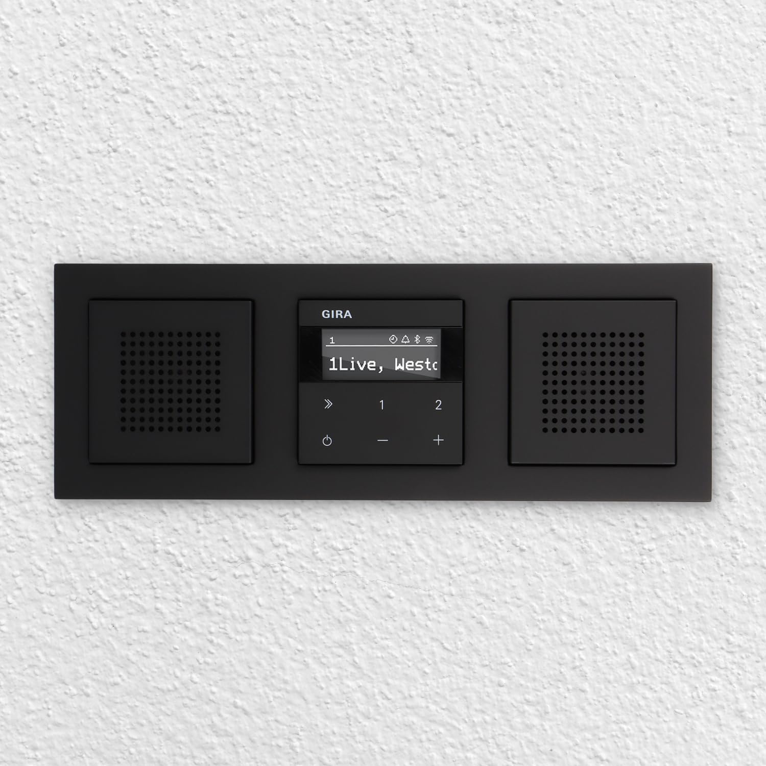 Gira Unterputz IP Internetradio 232003 + Bluetooth Komplett-Set mit 2 x Lautsprecher - E2 schwarz matt mit 3fach Rahmen Gira 021309 inkl. EBROM Phasenprüfer zur Montage der Geräte
