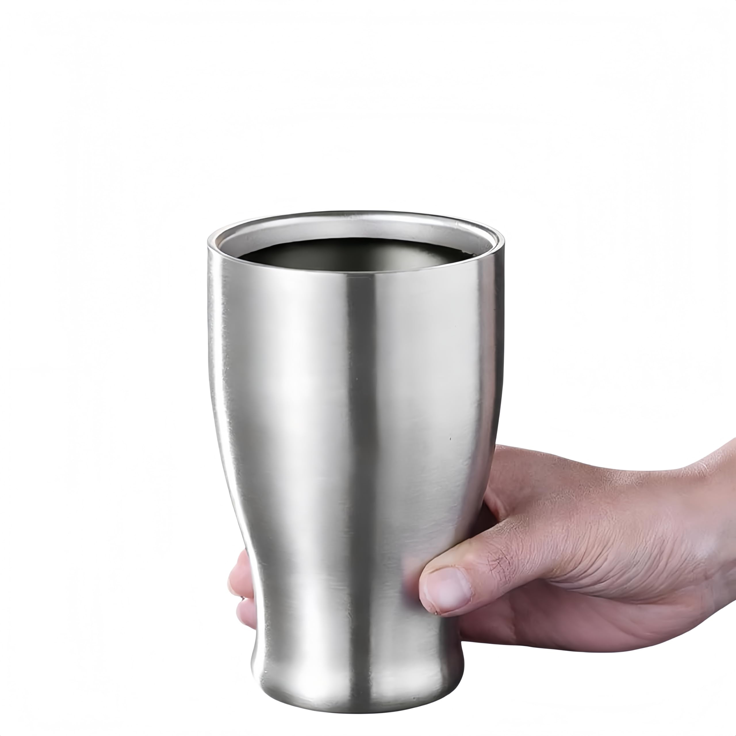 ROSSRORE Double-Wall Stainless Steel Beer Mug 380ml Lightweight Rustproof Shatterproof Mug with Handle Stackable BPA Free Reusable Coffee Cup for Outdoor Hiking Backpacking Travel