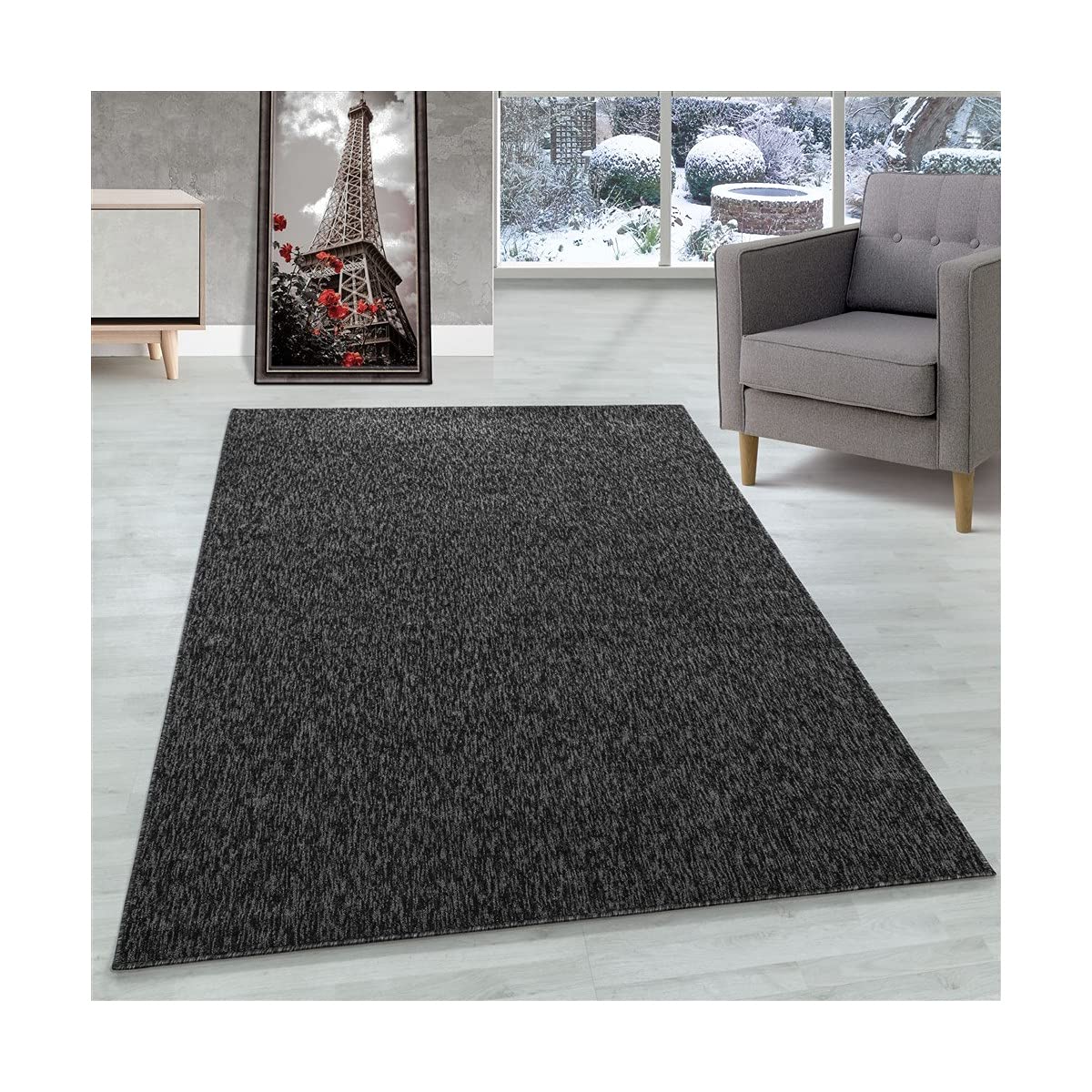 Tapis poils courts pour salon et bureau anthracite chiné 80x150cm