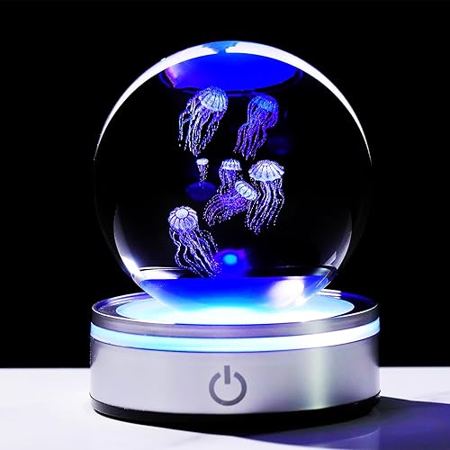 Bola de cristal de medusa 3.14 pulgadas, regalo para mujer, bola decorativa de cristal K9, figura grabada de medusa, pisapapeles con base de luz