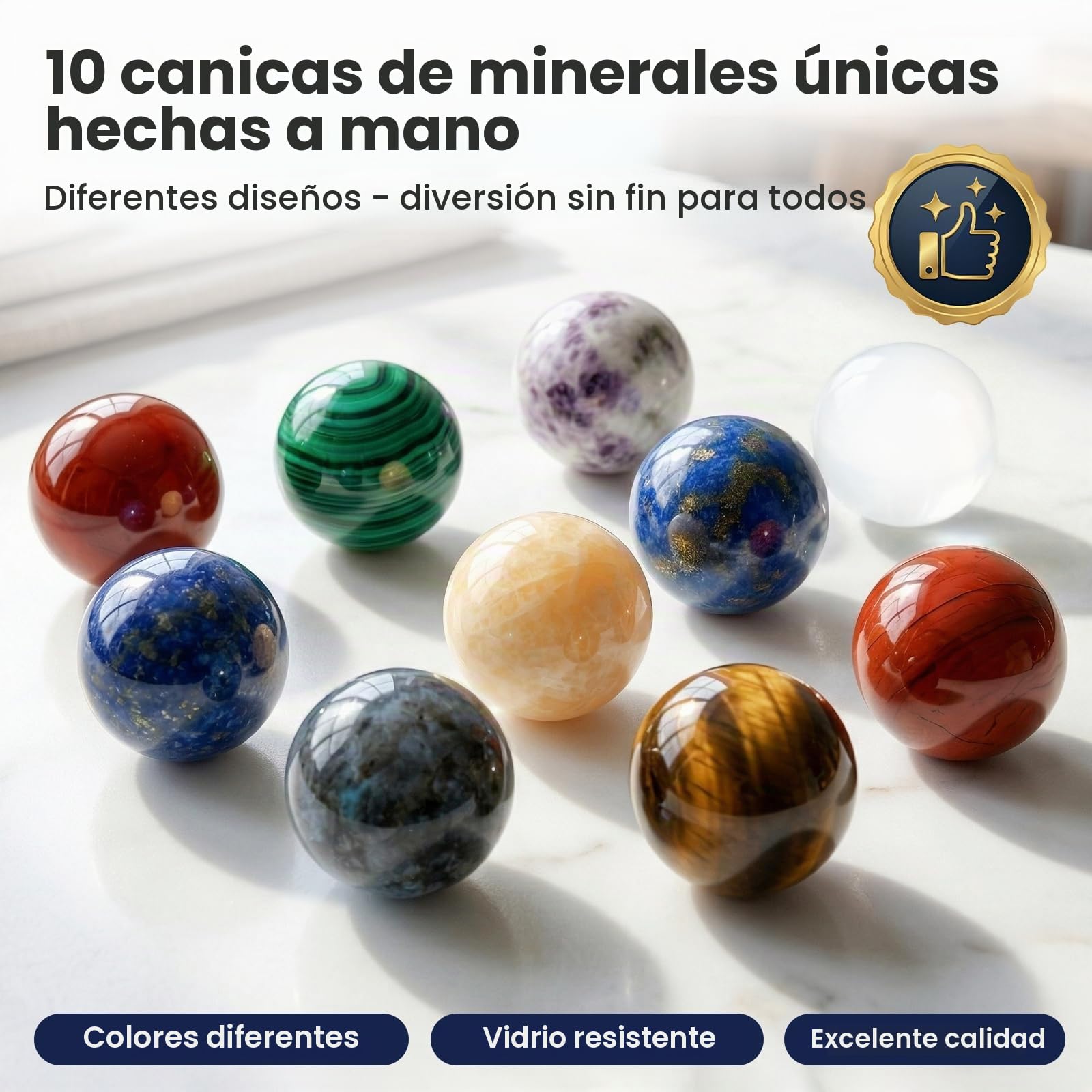 Pack De 10 Canicas De Cristal De Colores – 16 Mm, Brillantes, Para Juegos Y Decoración
