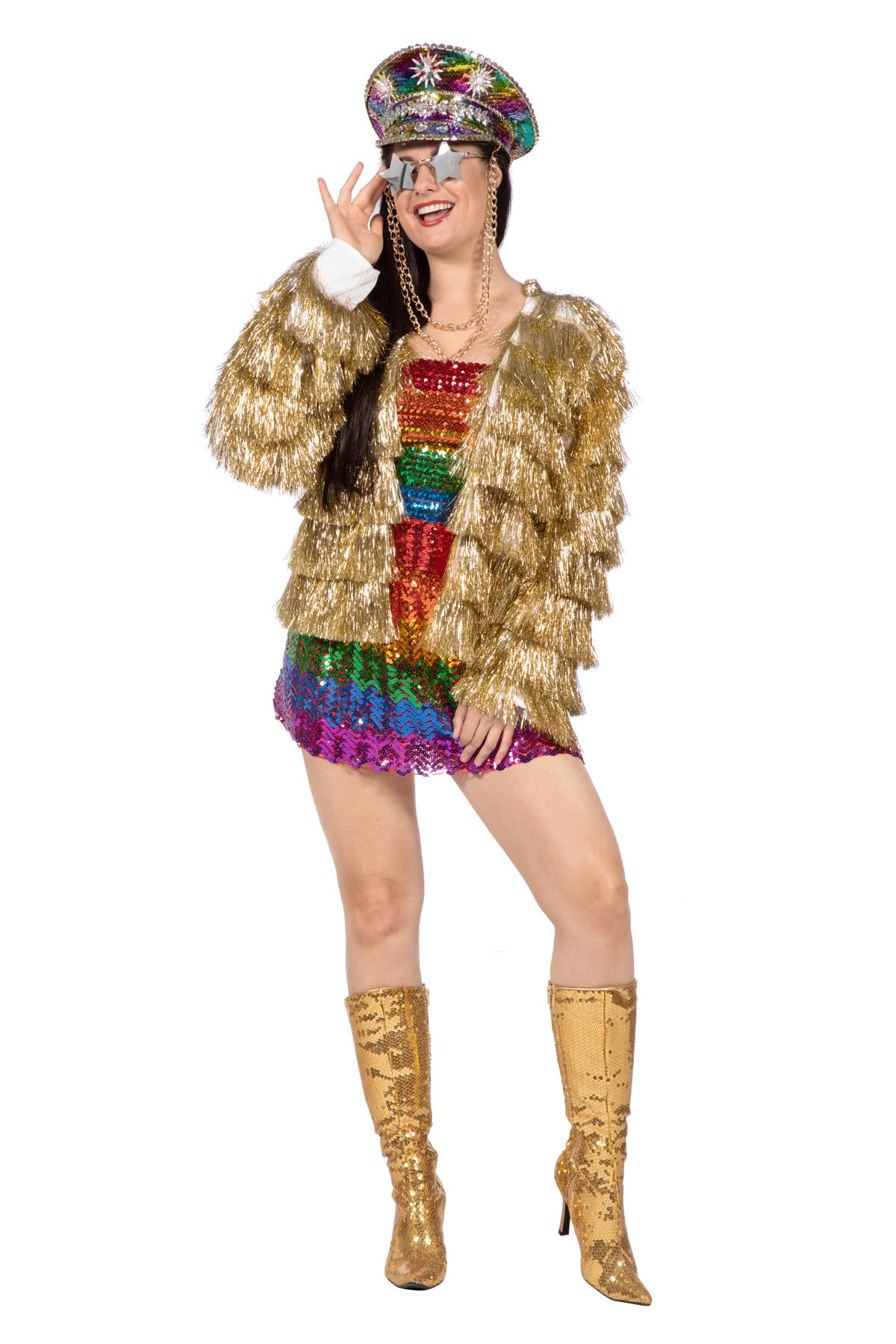 WILBERS & WILBERS 4498-28-XXS/XS Women's Party Jacket for Festival/New Year's Eve with Glitter Fringe Gold, XXS/XS