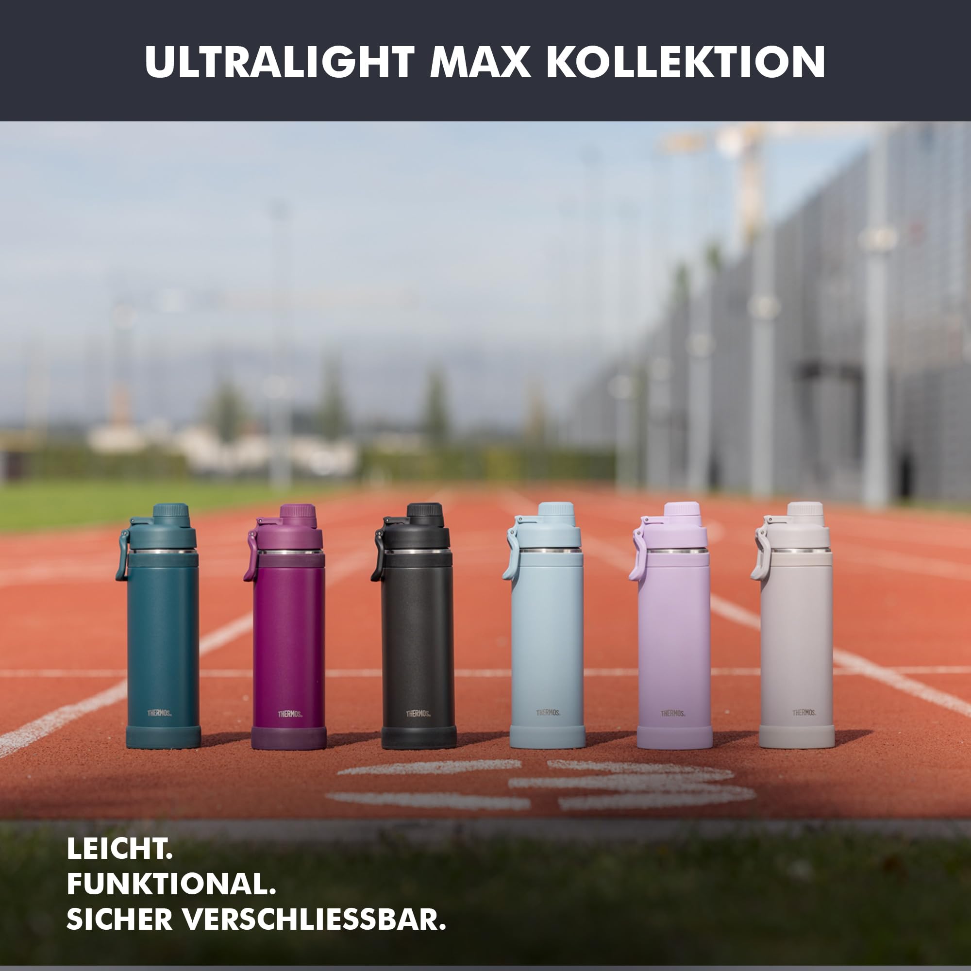 THERMOS ULTRALIGHT MAX Isolierflasche 1,50 l, 24 h kalt, black mat | 12 h heiß, ultraleicht, absolut dicht, Edelstahl-Trinkflasche mit Tragegriff, für Sport, Outdoor & Reisen, schwarz